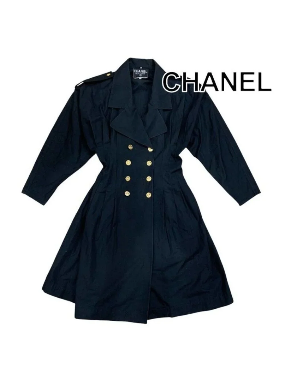 Chanel CC Logo Gold Button Vintage Dress 40 Black